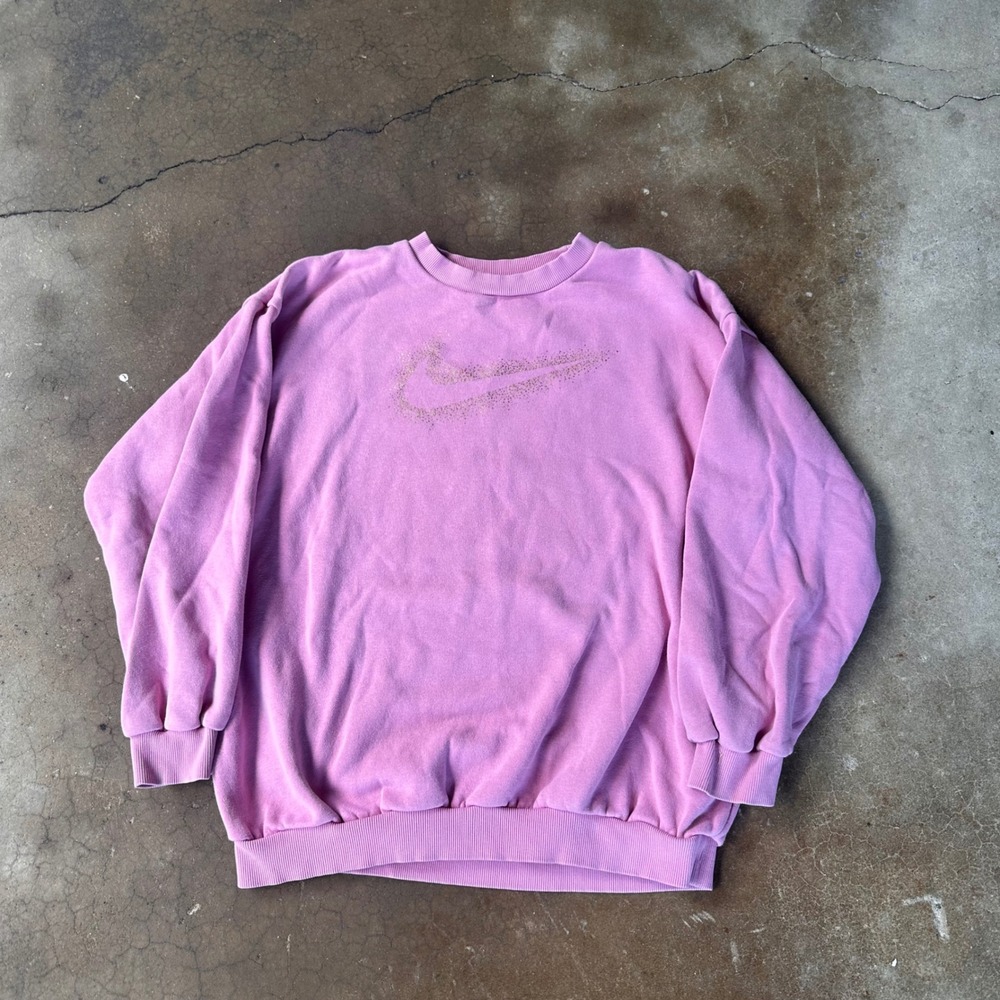 Nike Sweatshirt Women XL Pink Excellent Glitter Swoosh Fleece Crewneck Pullover